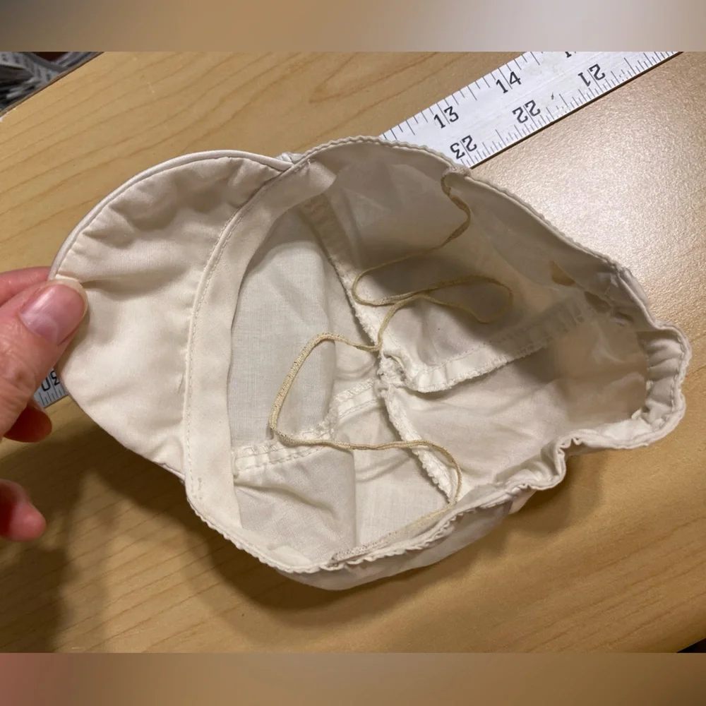 70s Newborn Baby Cap With Satin Trim Ivory Vintage 1977